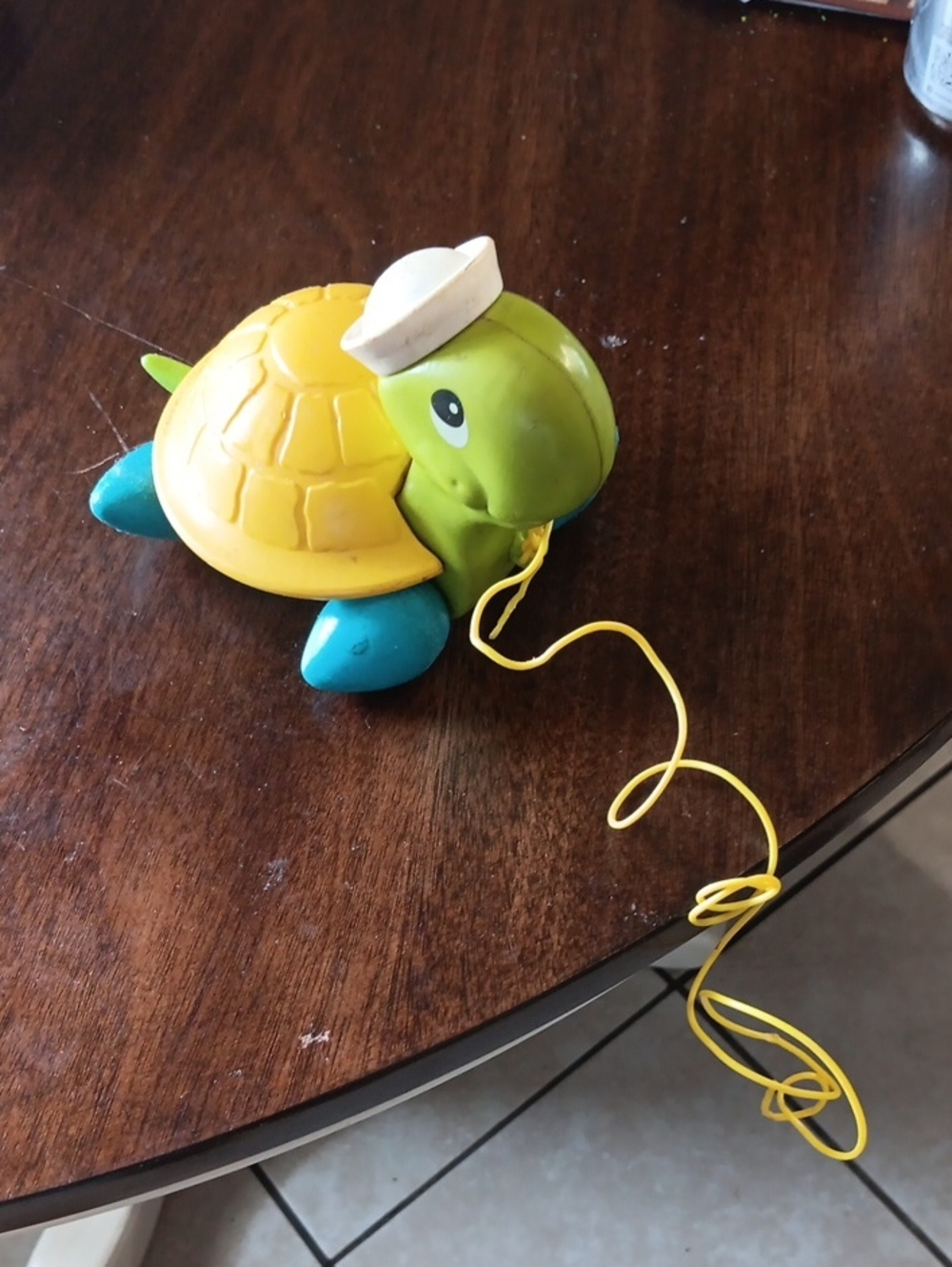Vintage Pull-Along Green and Yellow Turtle Toy - Classic Kids Toy